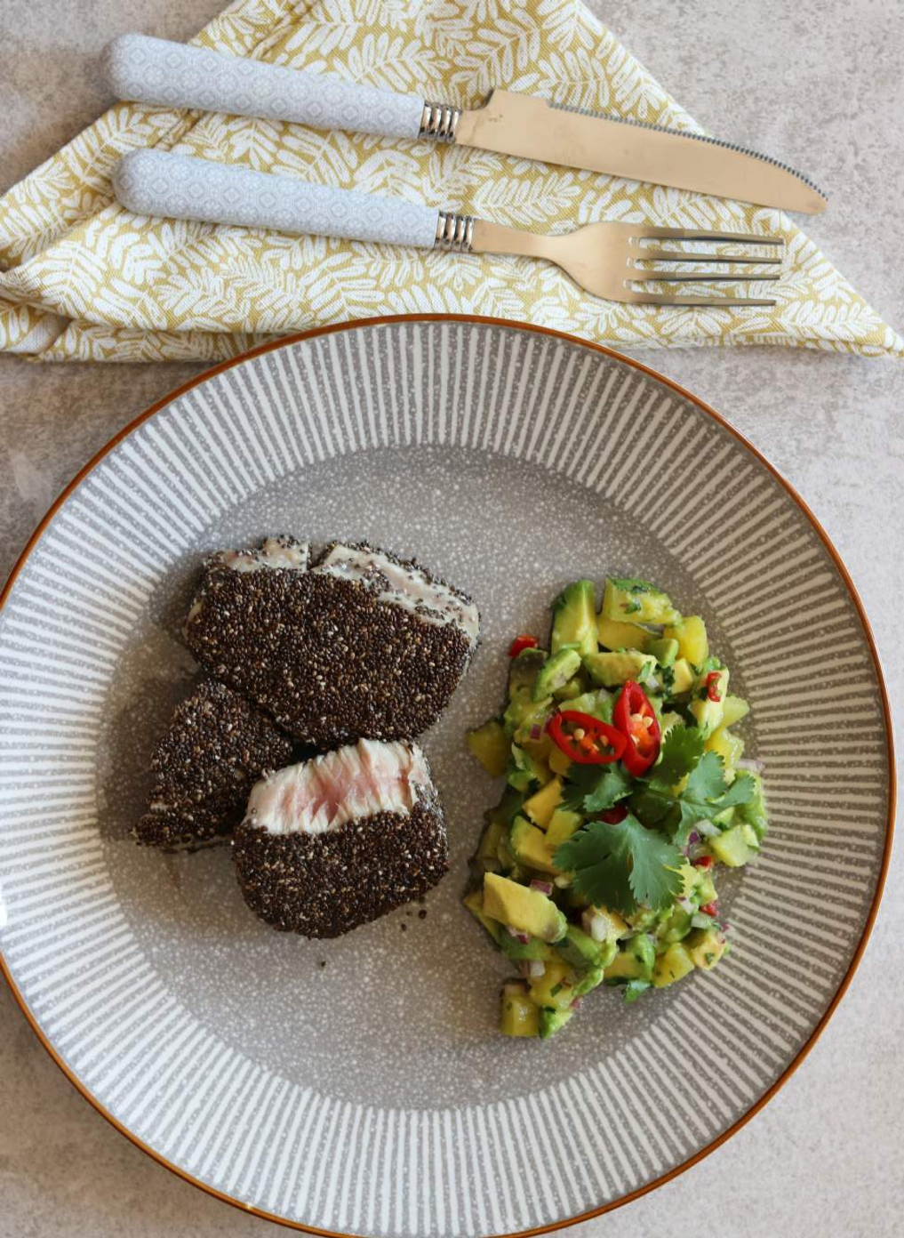 Chia-Crusted Tuna Steak With Avocado Salsa
