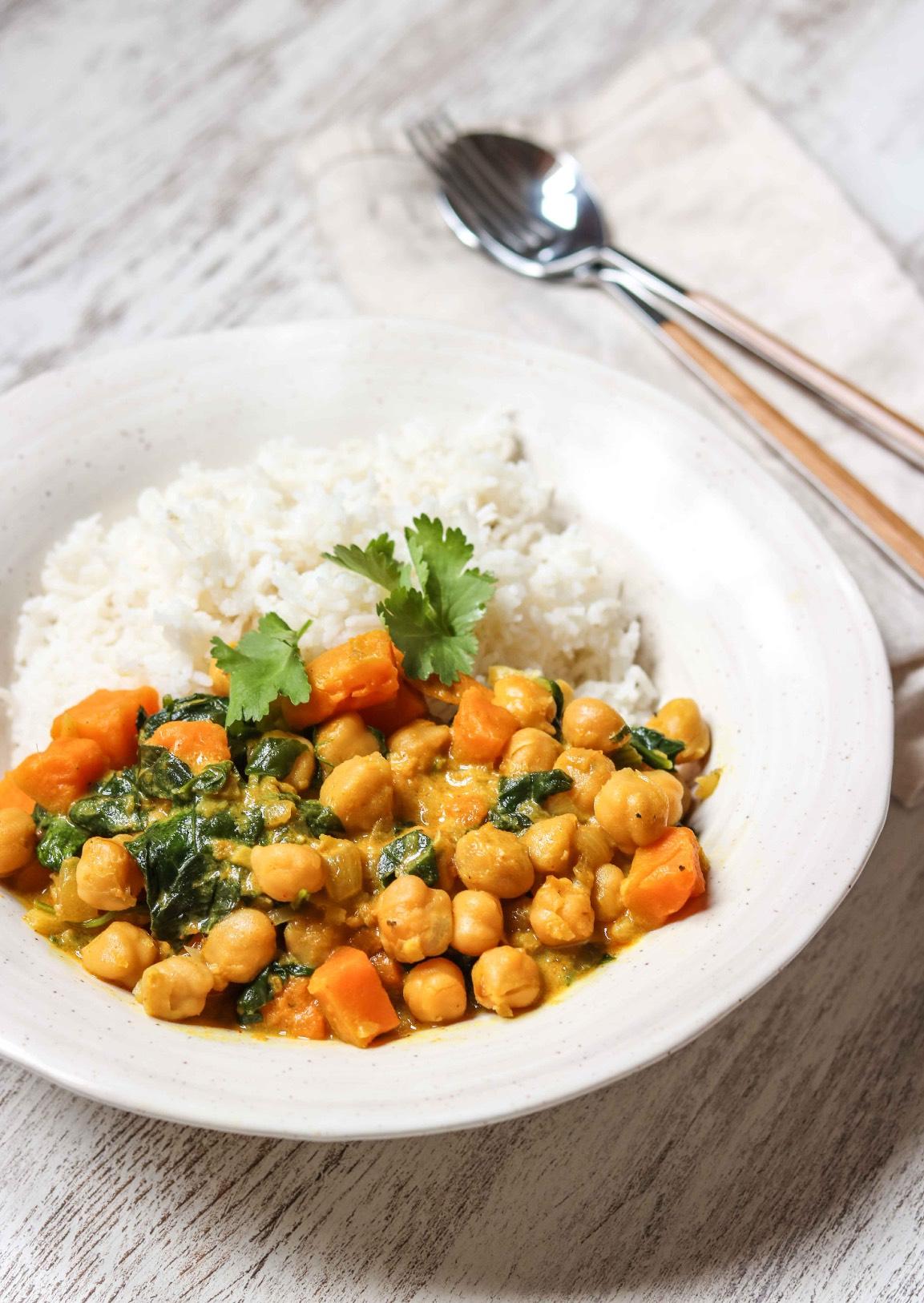 Chickpea, Sweet Potato & Spinach Curry
