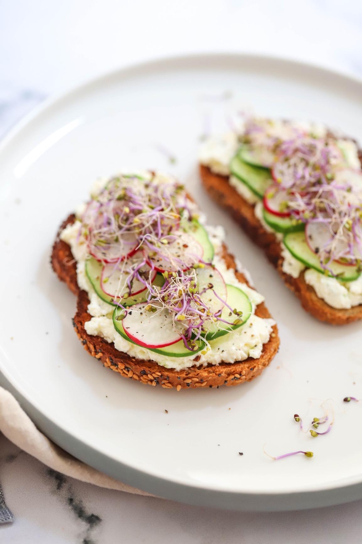 Cucumber Toast With Radishes & Sprouts