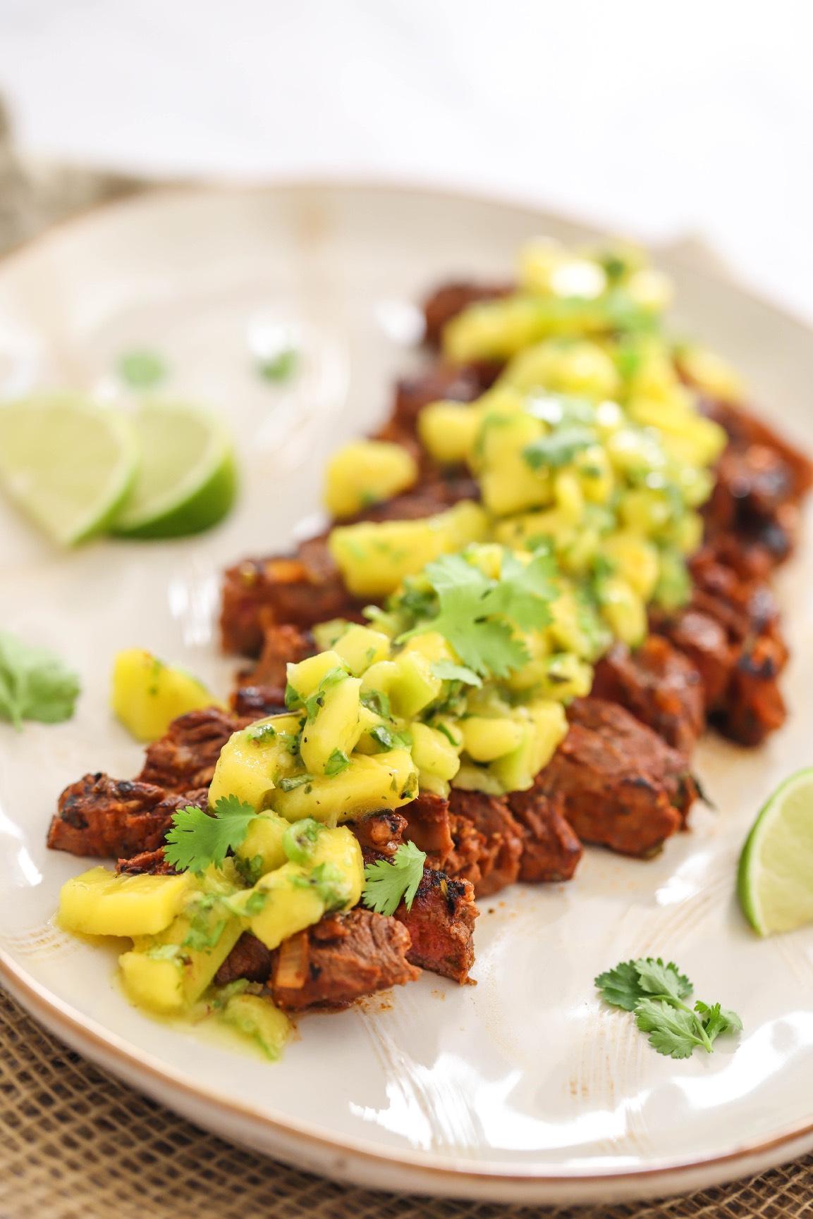 Grilled Flank Steak With Mango Chimichurri