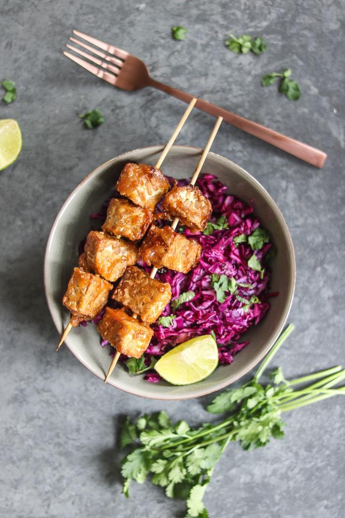 Satay Tempeh Skewers With Asian Slaw