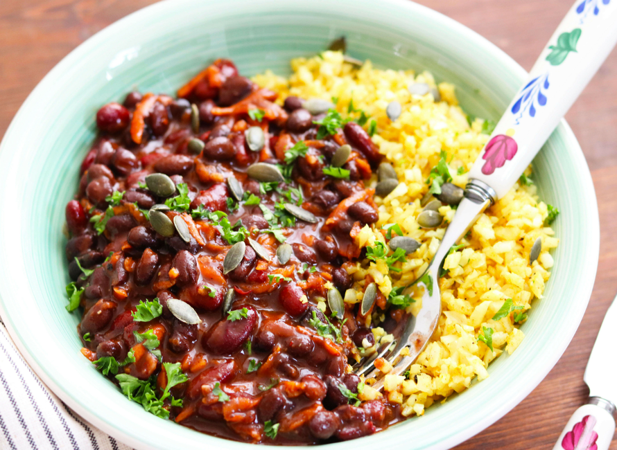 Vegan Chili With Spiced Cauliflower Rice