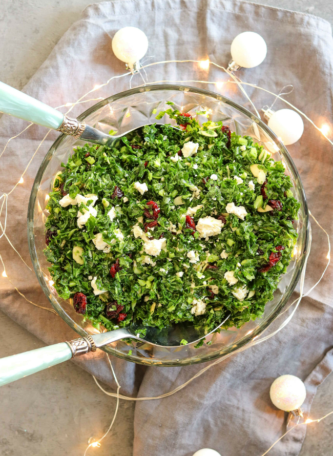 Winter Kale Salad With Cranberries & Feta